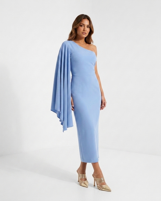 Vestido midi manga oversize azul pastel