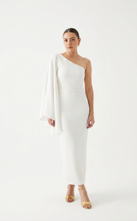 Vestido midi manga oversize ivory