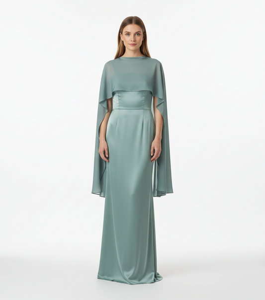 Vestido con capa shiffon verde