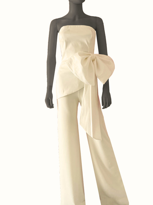 Set pantalón y top con moño ivory