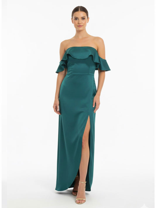 Vestido tulipán manguitas volantes  turquesa