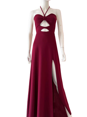 Vestido cout out halter tinto.