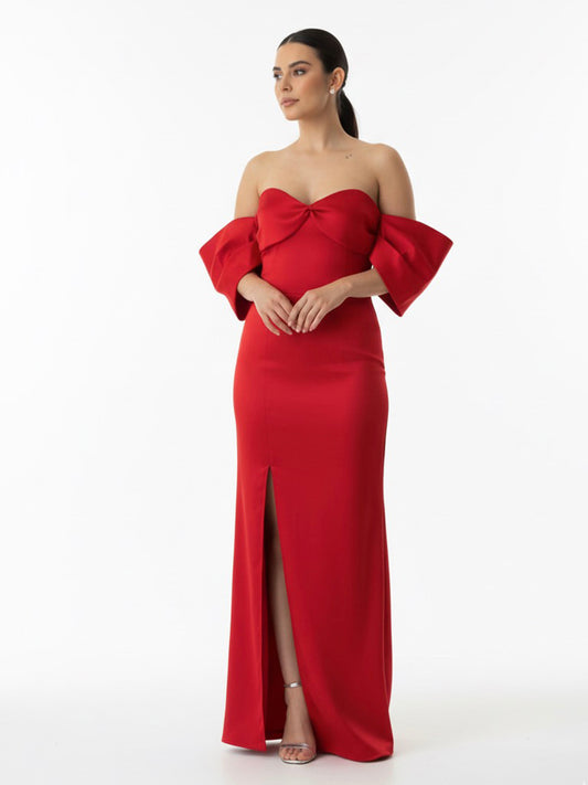 Vestido moño en brazos rojo