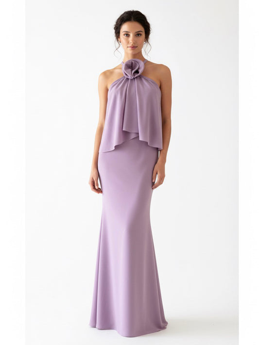 Vestido halter flor lila.