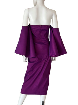 Vestido manga oversize midi morado.