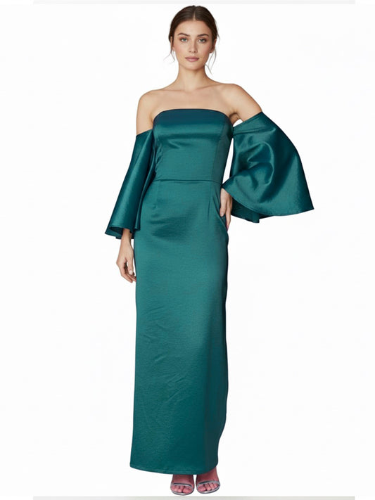 Vestido manga oversize midi turquesa