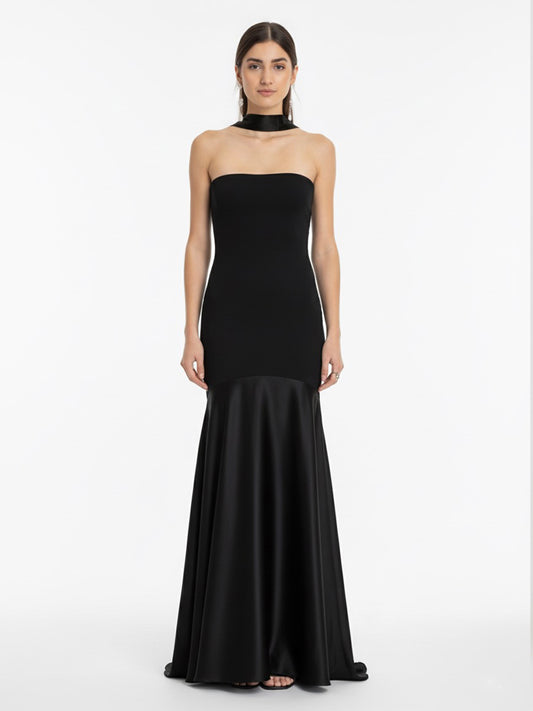 Vestido strapless sirena dos telas negro