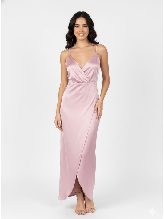 Vestido tirantes tulipán rosa palo.