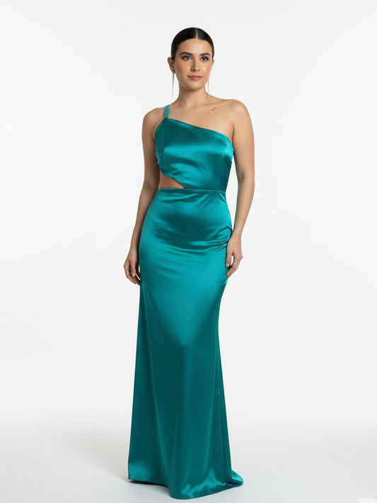 Vestido triángulo en espalda turquesa.