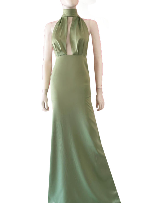Vestido halter satén pistache