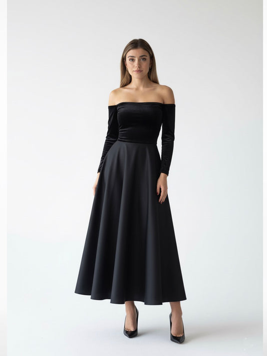 Vestido talle velvet falda amplia.