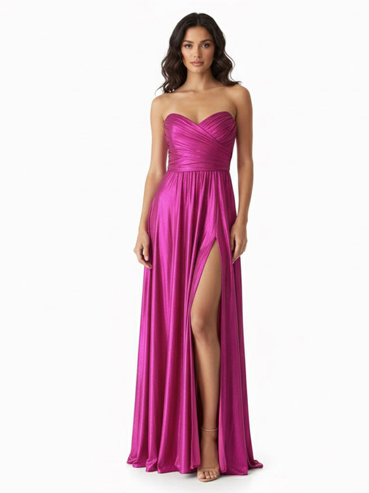 Vestido drapeado metálico rosa