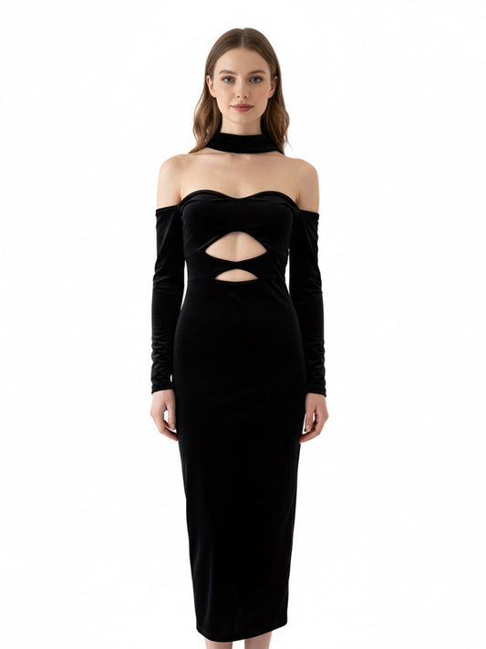 Vestido cortes sin hombros velvet.
