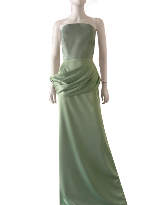 Vestido strapless con detalle en cadera pistache
