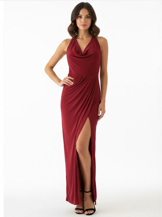 Vestido halter escote caído rojo