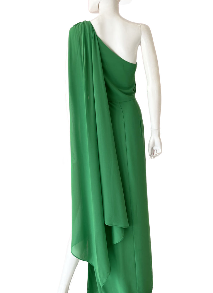 Vestido con colgante en hombro y plisado verde