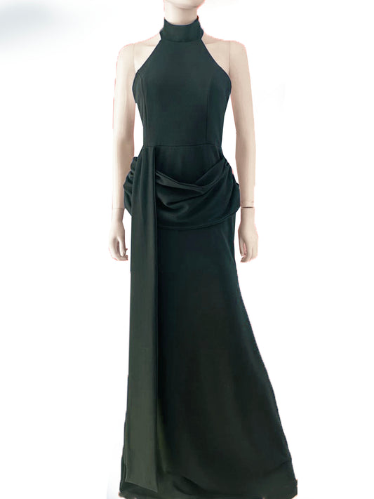 Vestido halter detalle en cadera verde botella