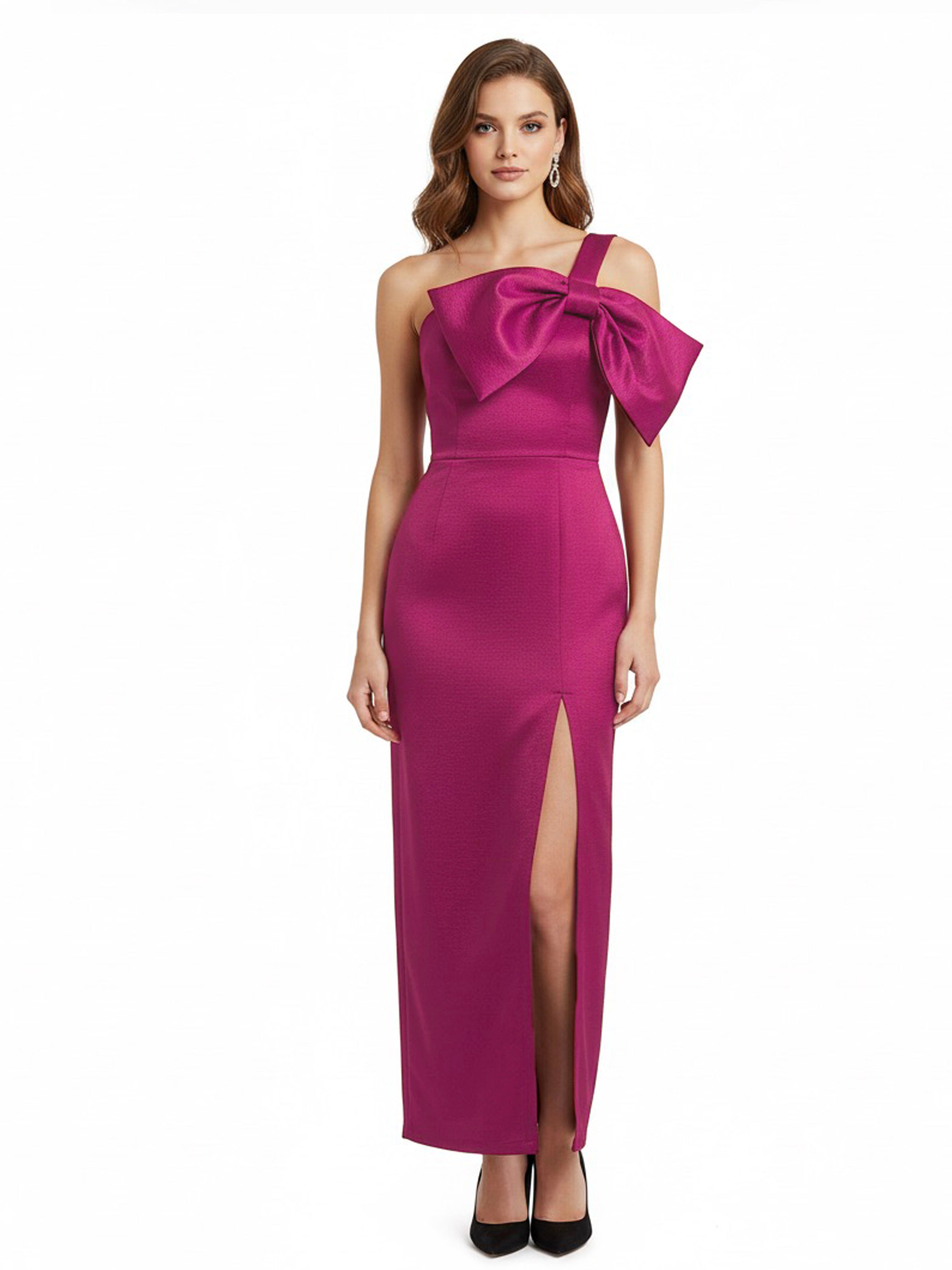 Vestido moño en pecho midi rosa – makadamiaapparel