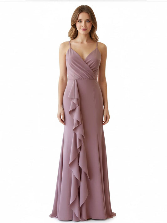 Vestido tirante volantes rosa palo