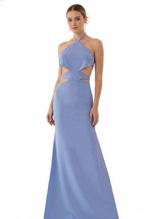 Vestido halter rombos azul.