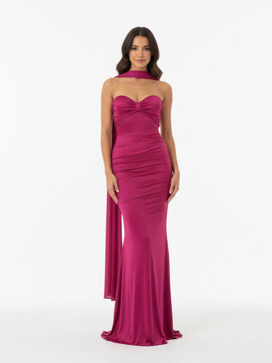 Vestido  drapeado rosa mexicano
