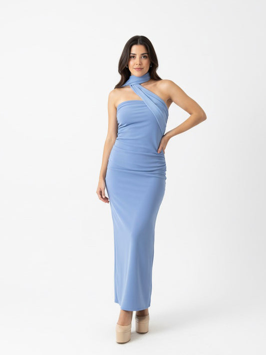 Vestido banda  midi azul pastel.
