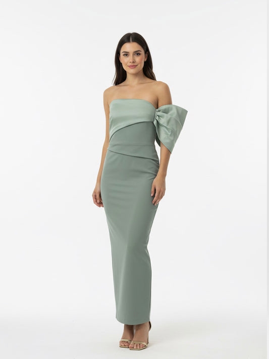 Vestido midi moño en brazo verde pistache