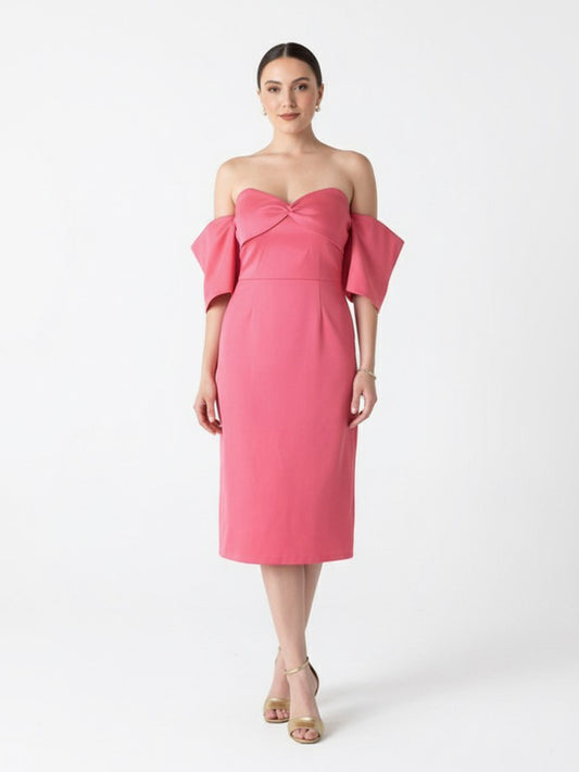 Vestido midi salmón manguitas.