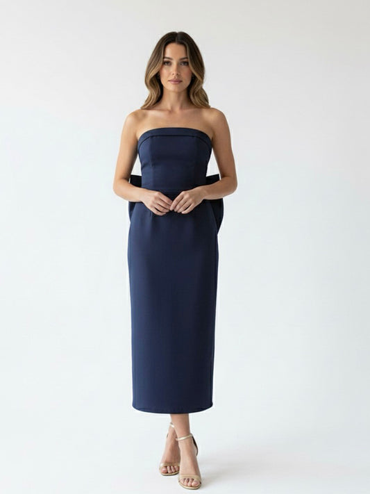 Vestido moño oversize midi azul marino