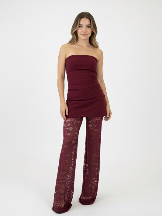 Set pantalón encaje tinto