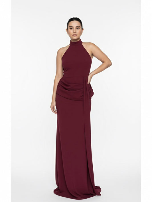 Vestido halter detalle en cadera tinto