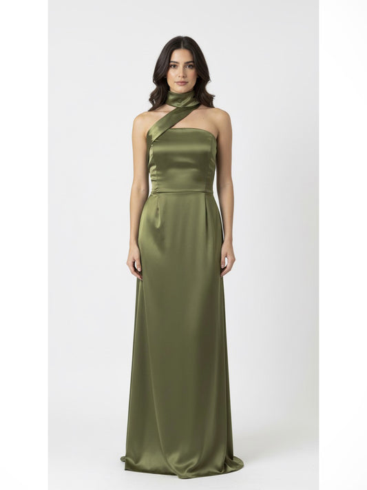 Vestido banda en cuello verde olivo