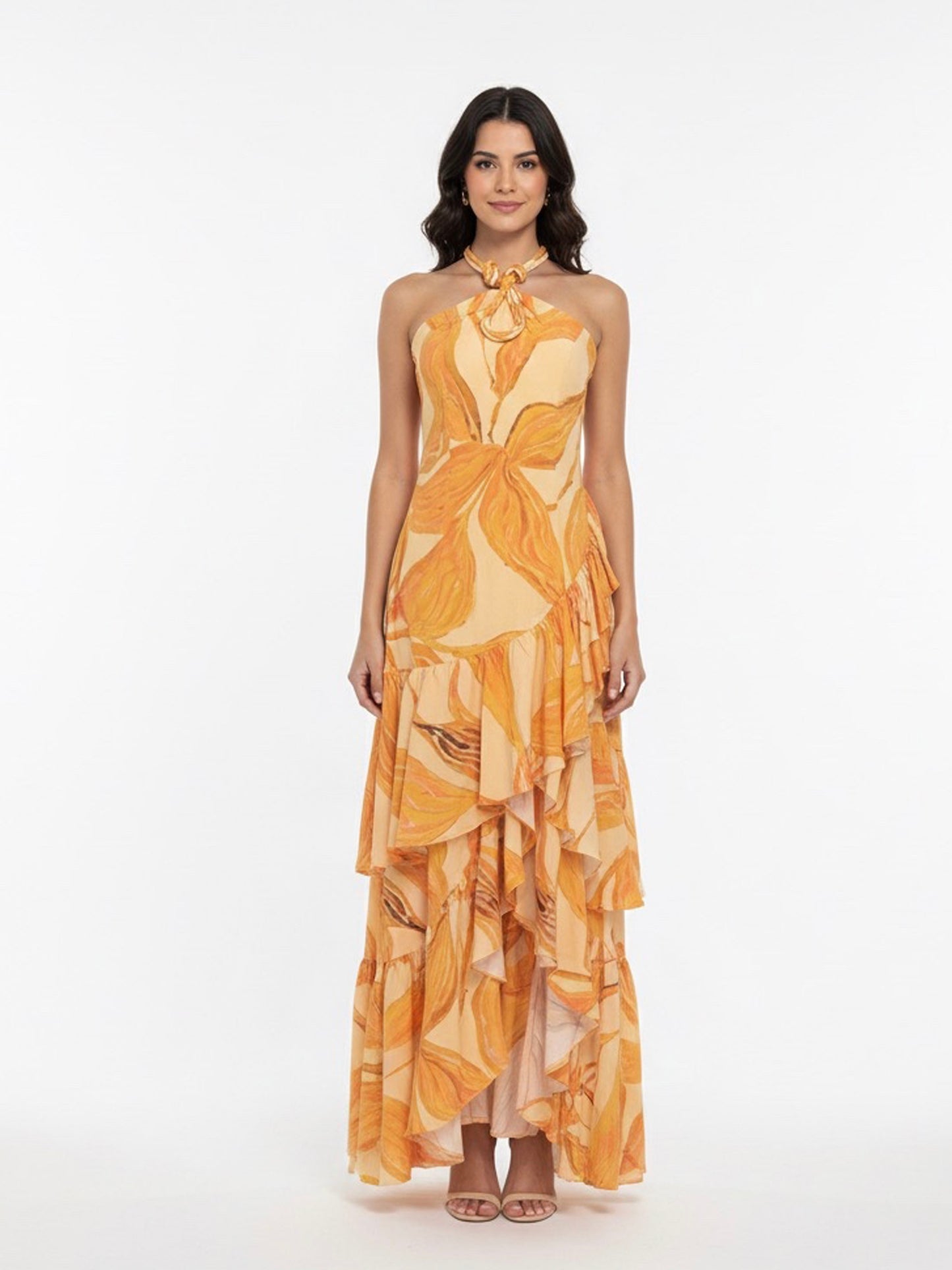 Vestido estampado halter amarillo