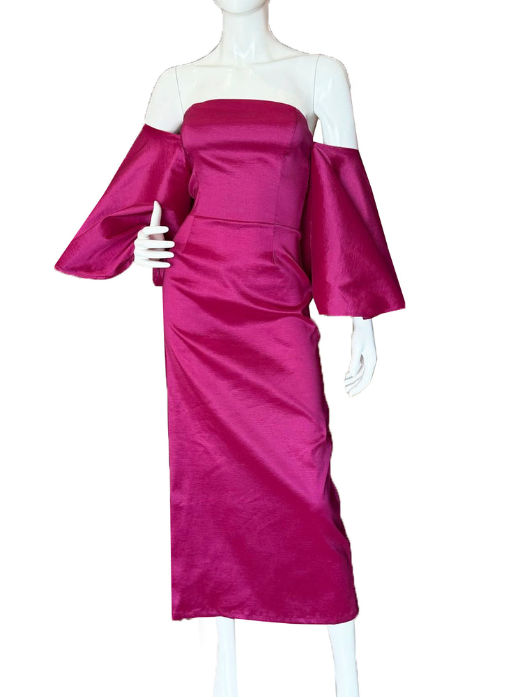 Vestido manga oversize midi magenta