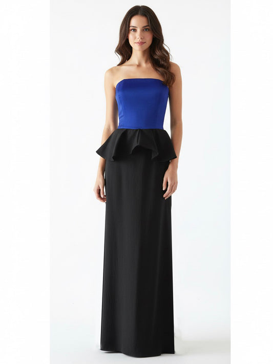 Vestido peplum strapless negro con azul rey