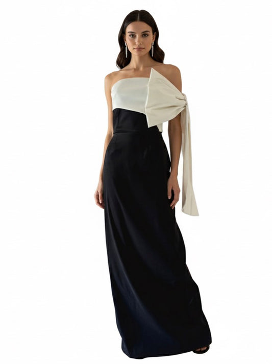 Vestido moño en brazo negro ivory