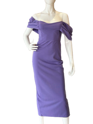 Vestido colgante mangas caídas morado.