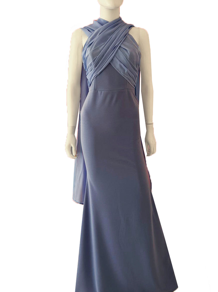Vestido multi forma halter azul pastel.