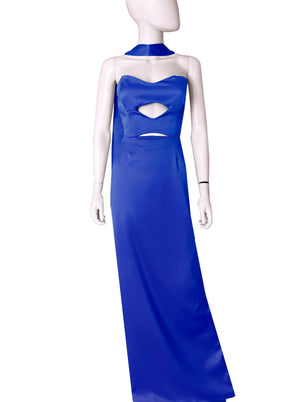Vestido coutout cinta azul rey.