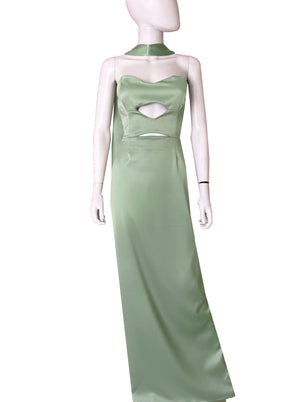 Vestido coutout cinta en cuello verde.