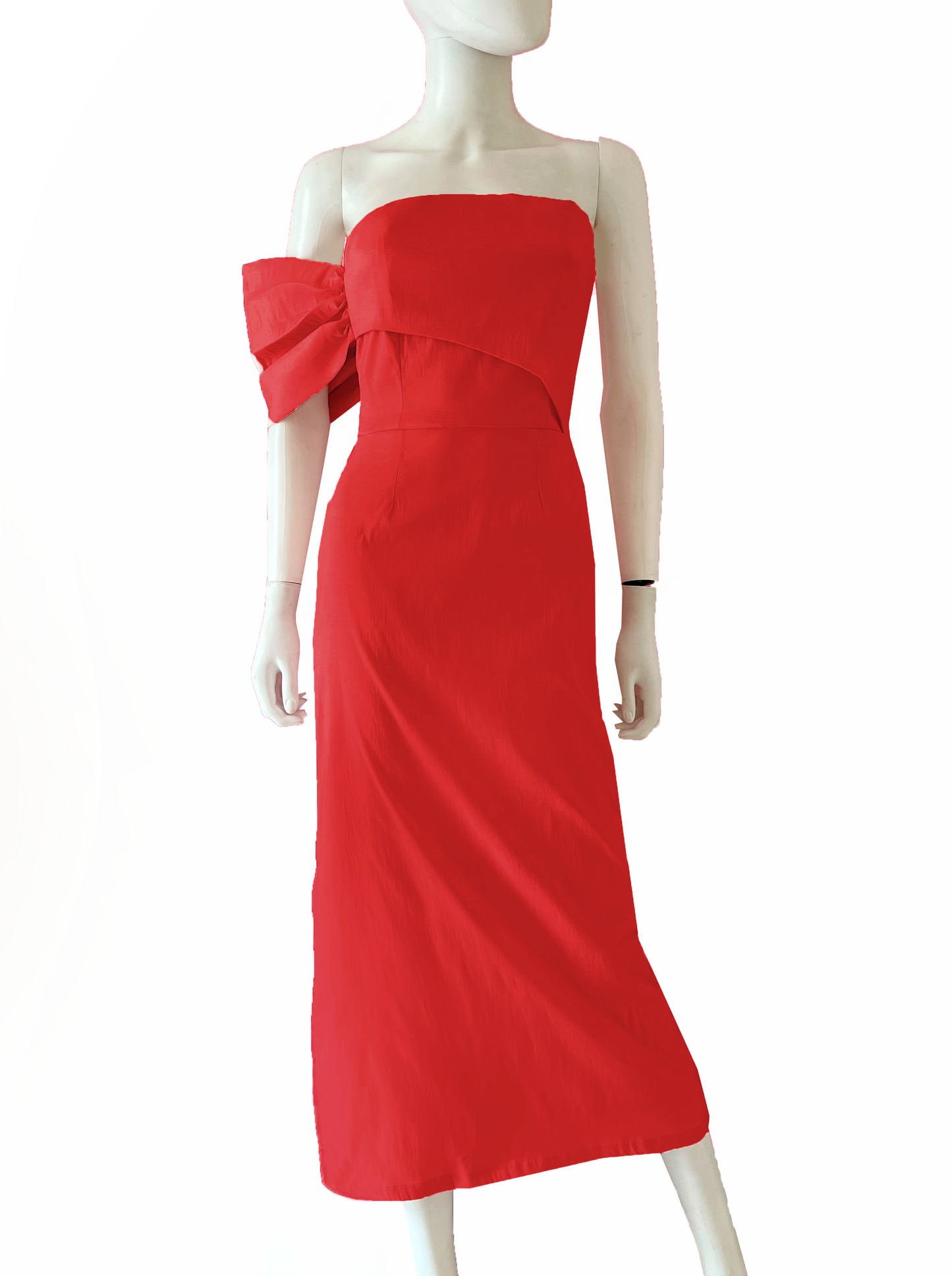 Vestido moño en brazo falda recta rojo