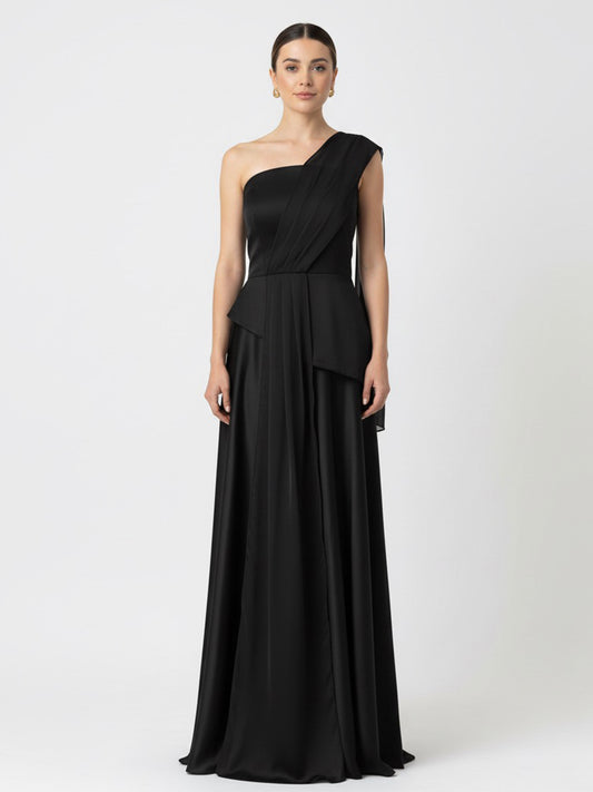 Vestido top con shiffon y falda amplia negro.