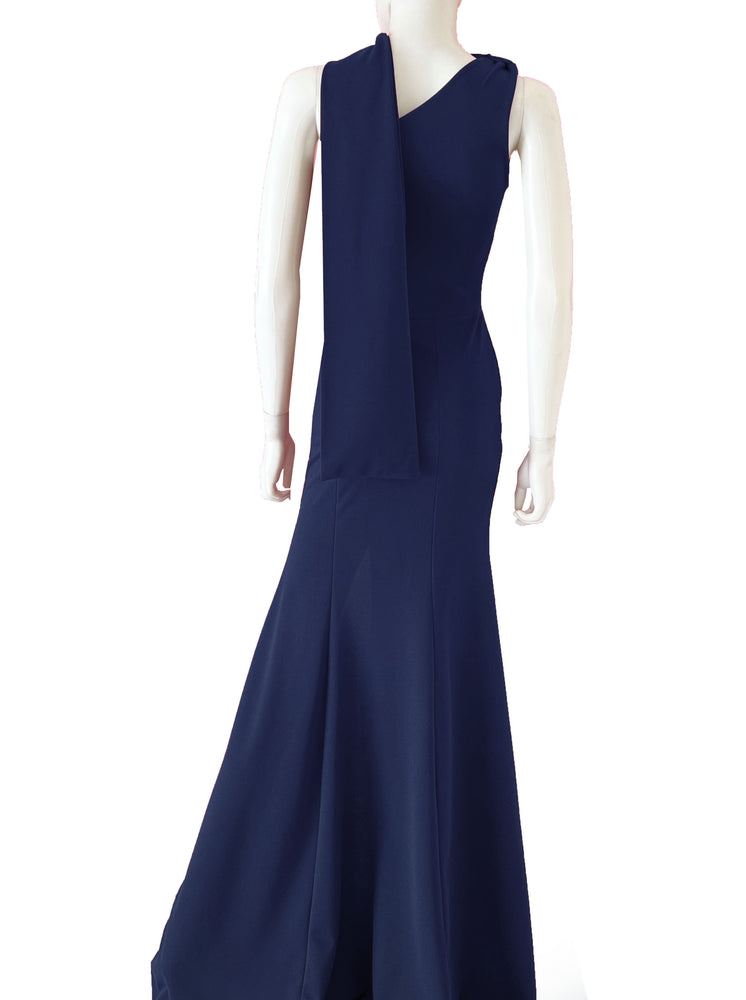 Vestido sirena cinta un hombro azul marino