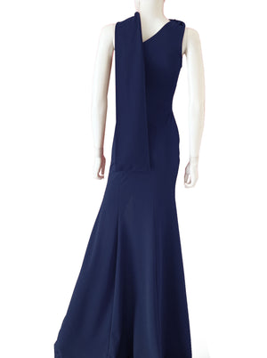 Vestido sirena cinta un hombro azul marino