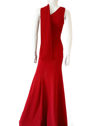 Vestido sirena cinta un hombro rojo