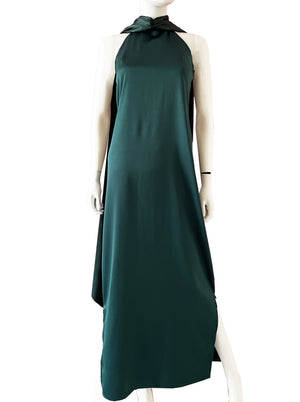 Vestido halter satén capa verde botella