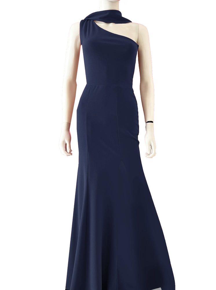 Vestido sirena cinta un hombro azul marino