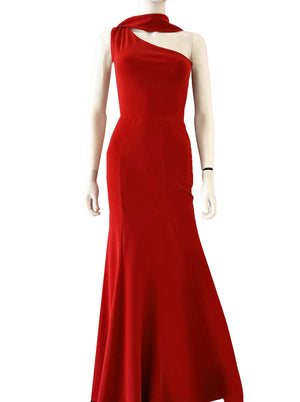 Vestido sirena cinta un hombro rojo