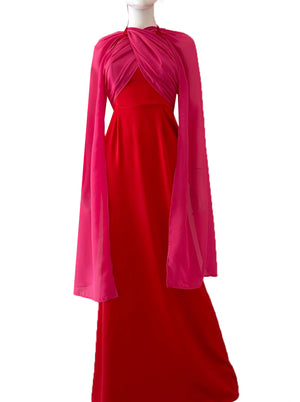 Vestido multi forma halter rojo con rosa.