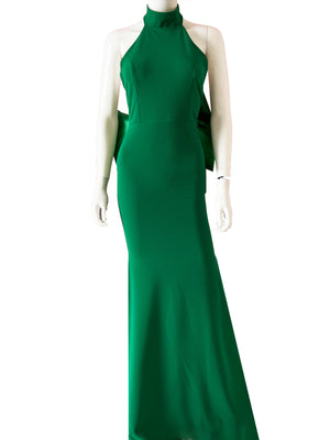 Vestido halter verde pasto moño espalda